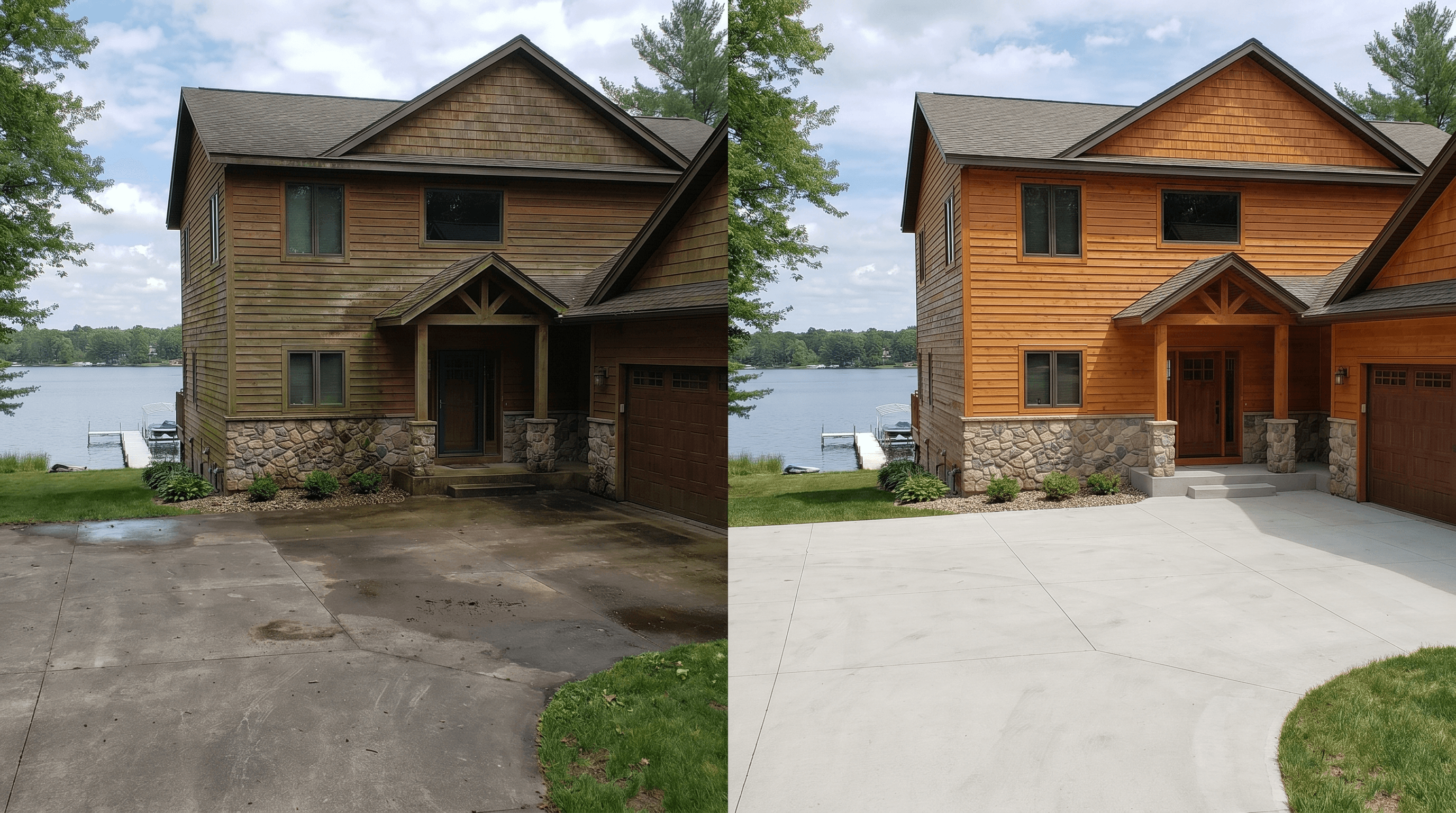 House exterior before and after soft washing in Waupaca WI