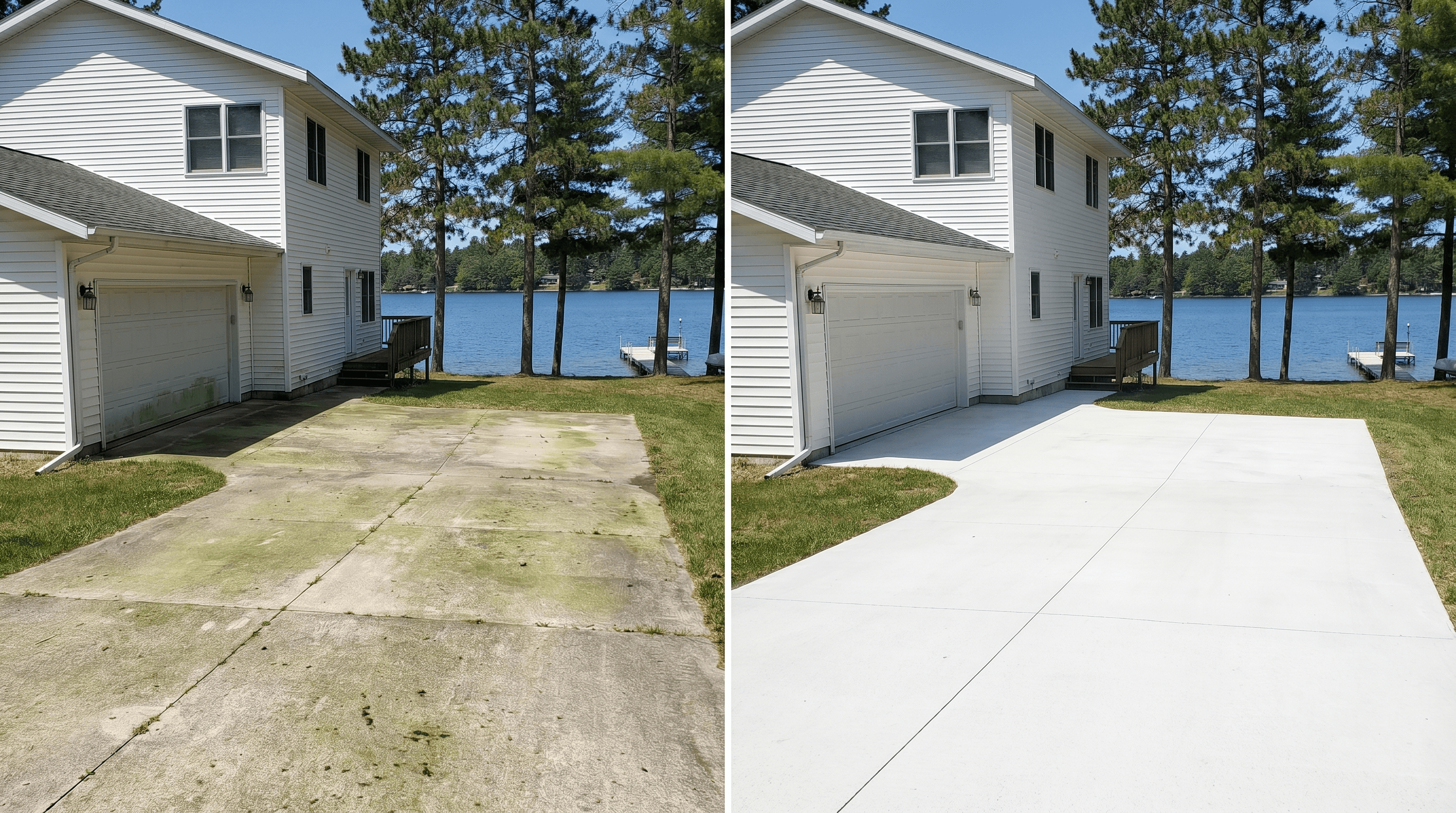 Driveway before and after pressure washing in Waupaca WI