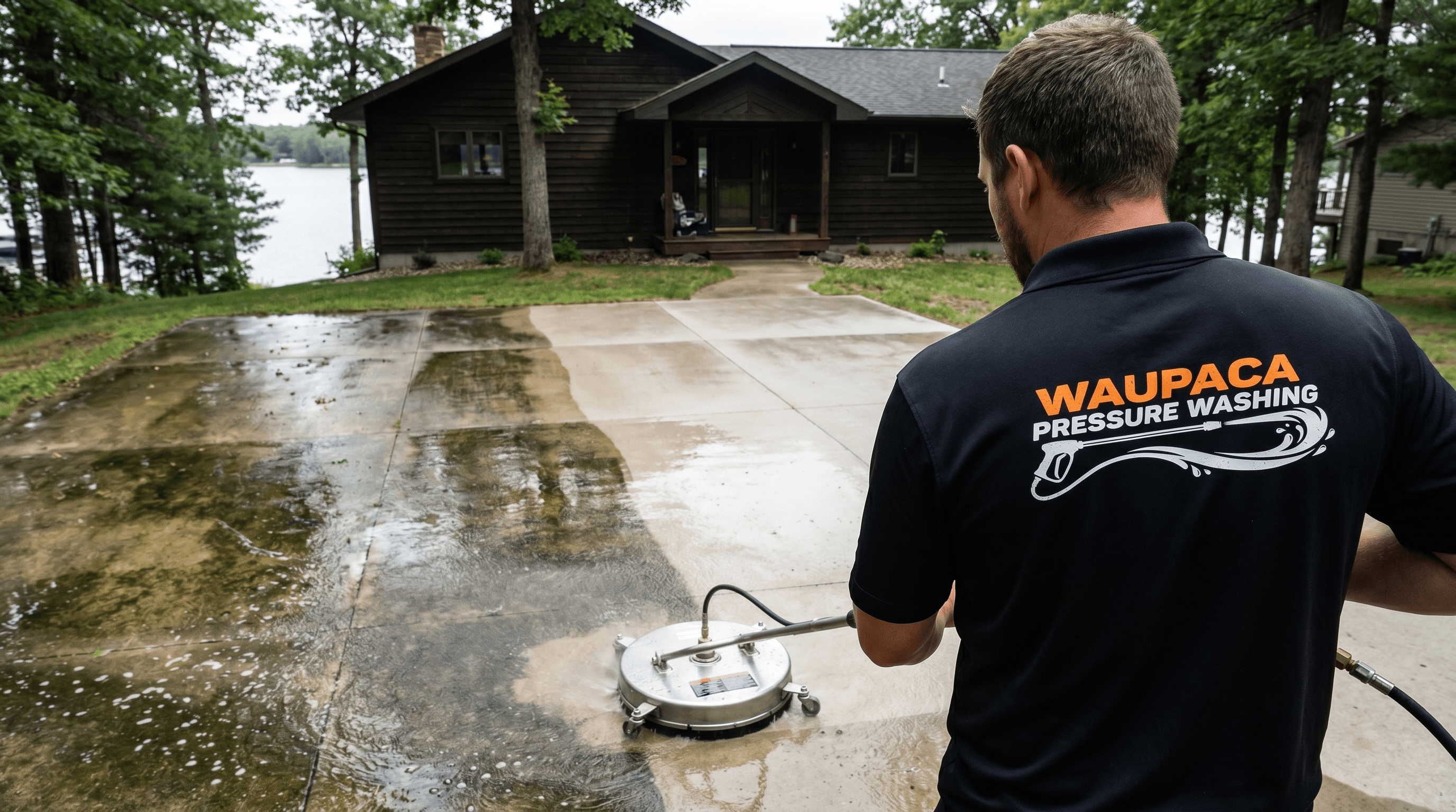 Professional pressure washing concrete driveway